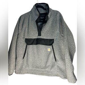 Carhartt Gray Sherpa soft  Fleece pullover snap front storm flap Relaxed fit L